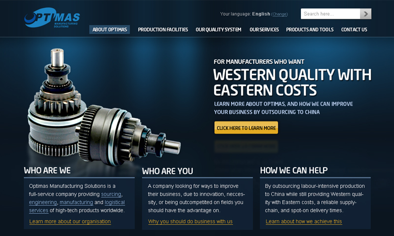 Early concept of the Optimas website
