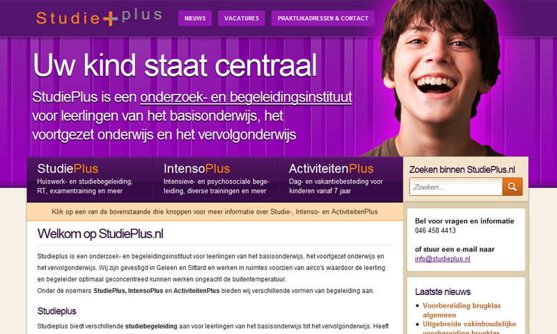 Screenshot of the Studieplus website