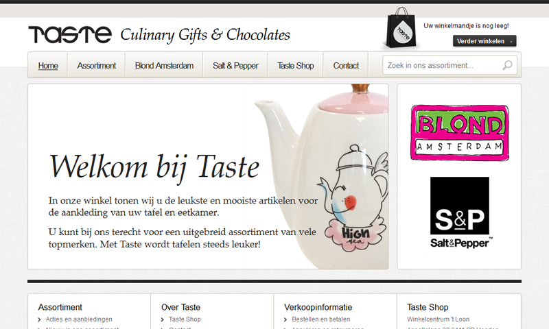Screenshot of the Taste Shop website